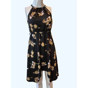 Almost Famous Women Halter Mini Dress Floral Fit & Flare Sleeveless Black Size S